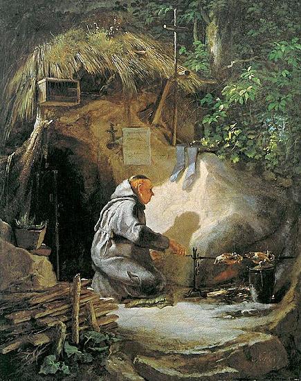Carl Spitzweg Eremit Huhnchen bratend oil painting picture